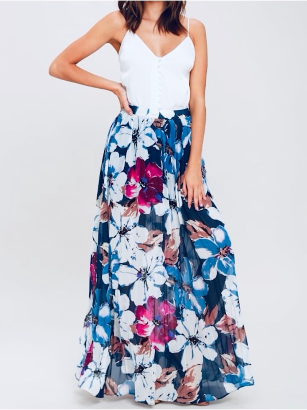 Lulu's Twilight Temptation Navy Blue Floral Print Maxi Skirt S Small